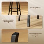 Set 2 Sgabelli da Bar Stile Industriale con Schienale, Seduta in Finta Pelle e Poggiapiedi, Marrone Rustico - immagine 7