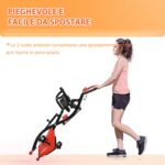Cyclette Pieghevole 2 in 1, Resistenza Magnetica Regolabile 8 Livelli, Cyclette da Casa Silenziosa con Sensore di Frequenza Cardiaca, Elastici per Braccia, Schermo LCD, Volano 2,5kg, Rosso - immagine 7
