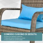 Sedia da Giardino Adironrack con Braccioli, in Rattan e Acciaio, 64x80x90 cm, Marrone e Blu - immagine 6