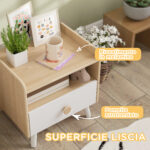 Comodino con Cassetto per Bambini 3-10 Anni in Legno e Legno di Pino, 40x32,5x40 cm, Bianco - immagine 7