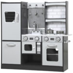 Cucina Giocattolo per Bambini 3-8 Anni in Legno con Accessori, Frigo, Lavandino e Manopole con Suoni, Marrone