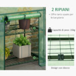 Mini Serra da Giardino con 2 Ripiani in Metallo e Copertura in PE, 69x49x92cm, Verde - immagine 6