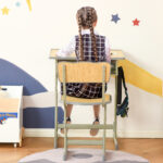 Banco Scuola con Sedia per Bambini 6-12 Anni, Scrivania per Bambini con Altezza Regolabile, Vano Contenitore e Portapenne, Acciaio e MDF, Color Legno - immagine 9