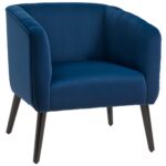 Poltroncina Moderna Sedia Imbottita Stile Nordico, Rivestimento in Velluto e Gambe in Legno, Blu, 70,5x70x76cm