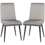 Set 2 Sedie da Cucina Imbottite e Salvaspazio con Gambe in Acciaio, 43x58x90 cm, Grigio e Nero