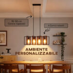 Lampadario a Sospensione Rustico con 4 Cornici Girevoli e Catena Regolabile, 80x21x90-130 cm, Nero e Marrone - immagine 4