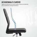 Sedia da Ufficio Ergonomica e Regolabile con Schienale Ricurvo, in Pelle PU e Acciaio, 58x53x97-107 cm, Nero - immagine 5