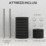 Set Pesi Manubri da 30 kg (8x2,5 kg, 4x1,5 kg) con 12 Dischi e 2 Manubri da 2 kg, 43x18x7,5 cm, Nero - immagine 6