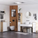 Scaffale Bagno Salvaspazio in Legno, Mobiletto a Colonna con Ripiani, Armadietto e Cassetto, Bianco, 32,6x30x171,2cm - immagine 2