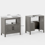 Mobile Sottolavabo con Armadietto a 2 Ante e Ripiani in Legno 60x30x60cm, Grigio - immagine 3