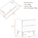 Comodino Moderno con 2 Cassetti in Truciolato e Gambe in Legno di Pino, 50Lx40Px50,5A cm, Bianco - immagine 3