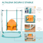 Scivolo 3 in 1 per Bambini con Altalena Regolabile, Canestro e Palle per Cameretta e Giardino, 149x186x98cm, Blu e Arancione - immagine 6