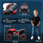 Quad Elettrico per Bambini 12V, 2 Velocità, Ruote Larghe con Clacson e Fari LED, Età 3-5 Anni, Rosso - immagine 3