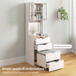 Toeletta Trucco con Specchio Illuminato e Sgabello, Luce Regolabile, Cassetti e Armadietto, Bianco - immagine 6