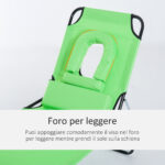 Sdraio Pieghevole con Foro per Lettura e Cuscino, Reclinabile su 4 Livelli, in Tessuto Oxford e Struttura in Acciaio, Verde - immagine 5