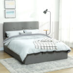 Letto Contenitore con Spazio a Scomparsa e Testiera Vellutata a Trapunta, in Legno e Metallo, 195x141x106 cm, Grigio - immagine 9