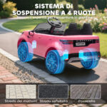 Macchina Elettrica per Bambini Licenza Land Rover con Fari LED, Clacson e Telecomando, 105x68,5x58 cm, Rosa - immagine 5