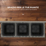 Fioriera con Grigliato per Rampicanti con 3 Vasi in Acciaio e Rattan PE, 84x30x107cm, Grigio - immagine 5