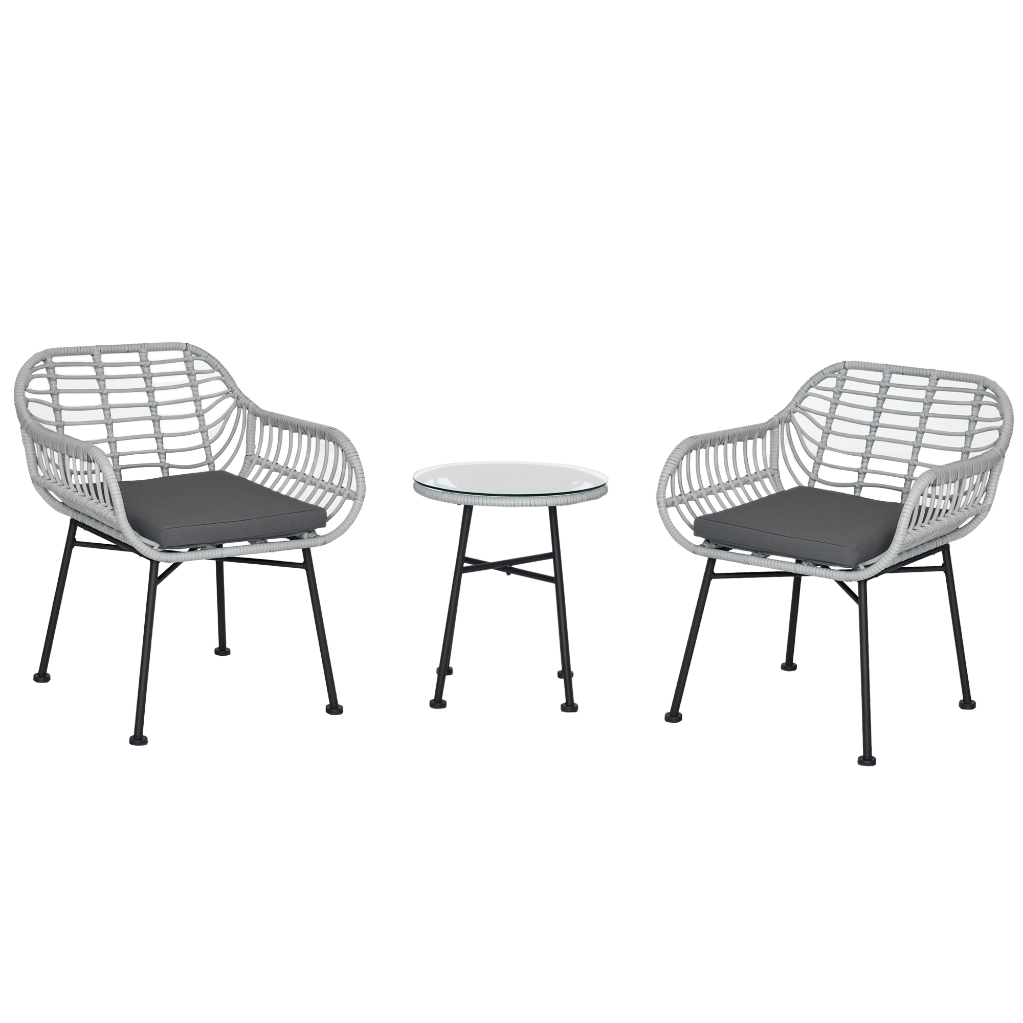 cHpfa61980ac06eef.jpg Set Mobili da Giardino in Rattan PE con 2 Sedie e Tavolino con Ripiano in Vetro, Grigio - immagine 1