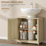 Mobile Sottolavabo a 2 Ante con Ripiano Regolabile e Intaglio a U, 60x30x60 cm, Rovere - immagine 6