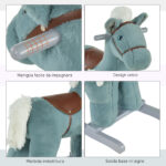 Cavallo a Dondolo per Bambini in Peluche e Legno con Suoni e Orsetto Incluso, per Bimbi da 18-36 Mesi, 65x26x55cm, Blu - immagine 7