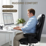 Sedia da Ufficio con Poggiapiedi e Poggiatesta, in Pelle PU, Schiuma e Metallo, 76x73x117-125 cm, Nero - immagine 6