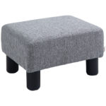 Pouf Poggiapiedi in Tessuto Effetto Lino Imbottito, 40x30x24cm, Grigio