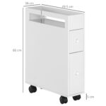Mobiletto Salvaspazio Bagno con 4 Ruote, 2 Cassetti e Ripiano aperto, 16x49,5x66cm, Bianco - immagine 3