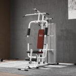 Stazione Fitness Multifunzione per Casa e Palestra con 4 Imbottiture, in Acciaio e PU, 150x110x210 cm, Bianco - immagine 9