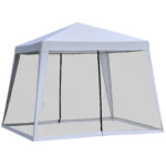 Gazebo Impermeabile con Zanzariere da Giardino Esterno Tendone in Poliestere 3 x 3 x 2,45 m Grigio