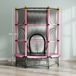 Tappeto Elastico per Bambini con Rete di Sicurezza e Pali Imbottiti Età 3-10 Anni, Ø140 x 190 cm, Rosa - immagine 3