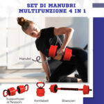 Set Pesi da Palestra 4 in 1 da 30kg, Convertibile in Kettlebell, 2 Manubri, Bilanciere e Supporto Flessioni, Rosso - immagine 4