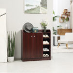 Armadio Scarpiera Moderno e Salvaspazio in Legno per 12 Paia con 4 Ripiani Aperti, 83x30x90 cm, color Caffè - immagine 2