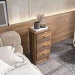 Comodino con 3 Cassetti dallo stile Rustico in Legno, 40x30x74 cm, Marrone - immagine 8