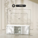 Mobile Porta TV fino a 55" Sospeso o a Terra, Ante Soft Close, Foro Passacavi e Ripiano in Vetro, Bianco - immagine 3