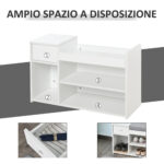 Panca Scarpiera con Cuscino, Cassetto e 3 Vani Aperti in Legno, 81x31,5x49cm, Bianco - immagine 4