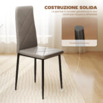 Set di 4 Sedie da Pranzo con Schienale Alto in Finta Pelle e Acciaio, 41x50x97cm, Grigio - immagine 7