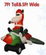 Babbo Natale Gonfiabile su Aereo 160cm con Luci LED Integrate, Decorazione Natalizia da Esterno