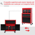 Carrello Porta Attrezzi 2 in 1 con Cassetta Superiore e Armadietto Inferiore, in Metallo, 61,6x33x108 cm, Rosso - immagine 6