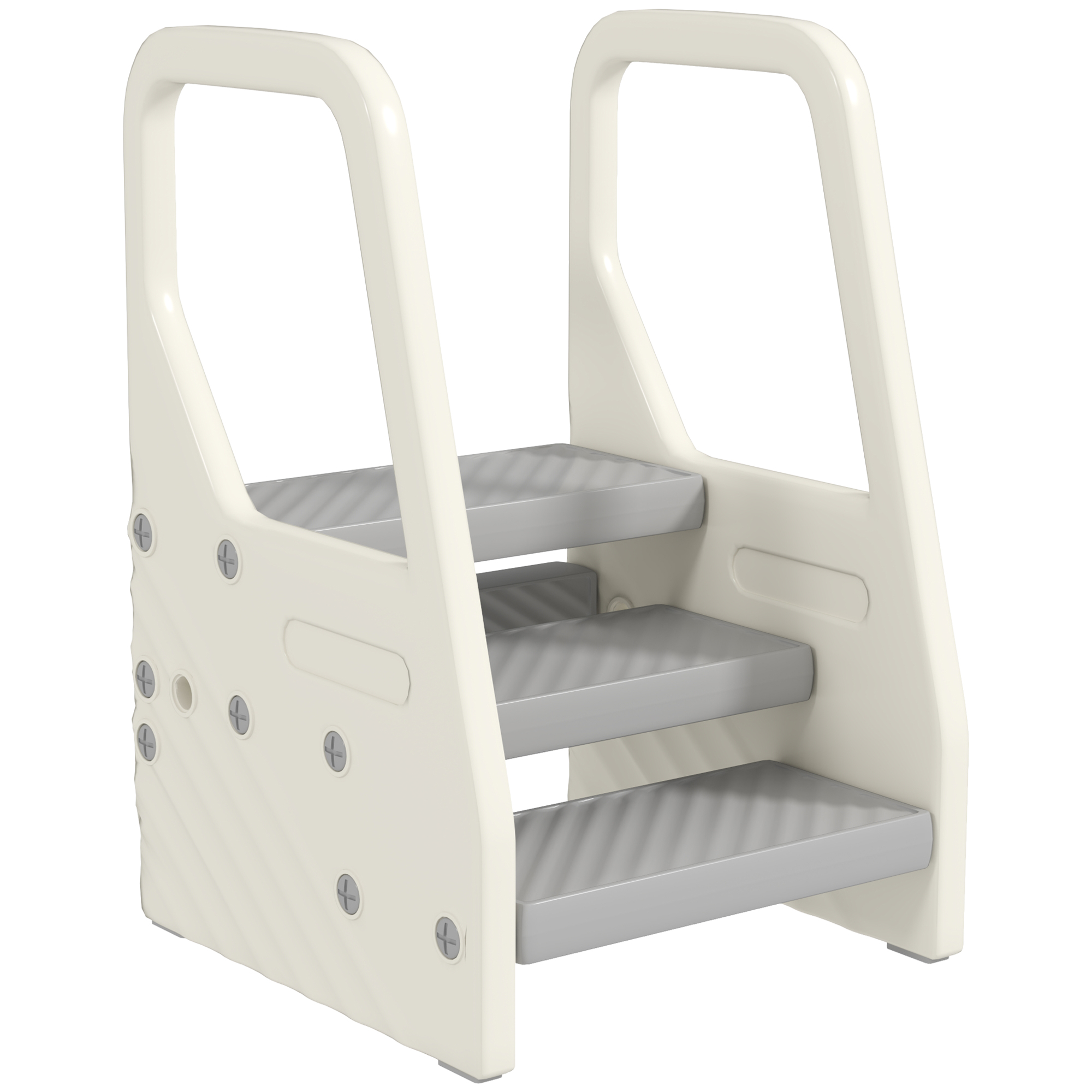 cdf7981949665fd8a.jpg Sgabello per Bambini 2-5 Anni a 3 Gradini in HDPE, 43x42x65,5 cm, Grigio e Bianco Crema - immagine 1