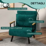Poltrona Letto 3 in 1 con Schienale Reclinabile in 5 Posizioni e Cuscino, 63x73x81 cm, Verde - immagine 6