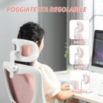 Sedia da Ufficio Regolabile e Reclinabile con Poggiatesta Rimovibile, in Tessuto a Rete, 60x59x114-122 cm, Rosa - immagine 7