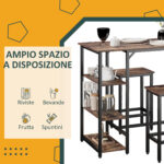 Set Tavolo Alto con 2 Sgabelli e Scaffale Stile Industriale in Metallo e Legno, Arredamento Moderno Bar e Cucina, Marrone Rustico - immagine 7