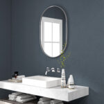 Specchio Bagno Ovale da Parete con Cornice in Alluminio, Verticale o Orizzontale, 60x90 cm, Argento - immagine 8