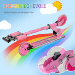 Monopattino per Bambini 3-7 Anni Pieghevole a 2 Ruote e Altezza Regolabile, 67x30x63/68/73/76 cm, Rosa - immagine 6