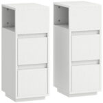 Set di 2 Comodini con 2 Cassetti e Ripiano Aperto Moderni e Salvaspazio, 25x30x65 cm, Bianco