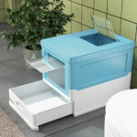 Lettiera per Gatti Chiusa con Paletta, Vassoio Estraibile e 2 Porte, 47,5x35,5x36,7cm, Azzurro - immagine 8