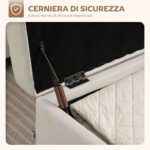 Panca Contenitore da 80L Imbottita con Rivestimento in Tessuto e Gambe in Legno, 118x42x45 cm, Crema - immagine 5