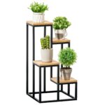 Scaffale per Piante a 4 Livelli in Metallo e Legno per Interni ed Esterni, 34x34x66cm
