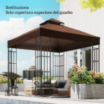Copertura per Gazebo da Giardino 3x3m UPF30+ a 2 Livelli in Poliestere color Caffè - immagine 9